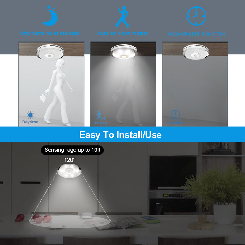 Luz nocturna con batería y Sensor de movimiento para armario, escaleras, cocina, dormitorio, bombillas Led