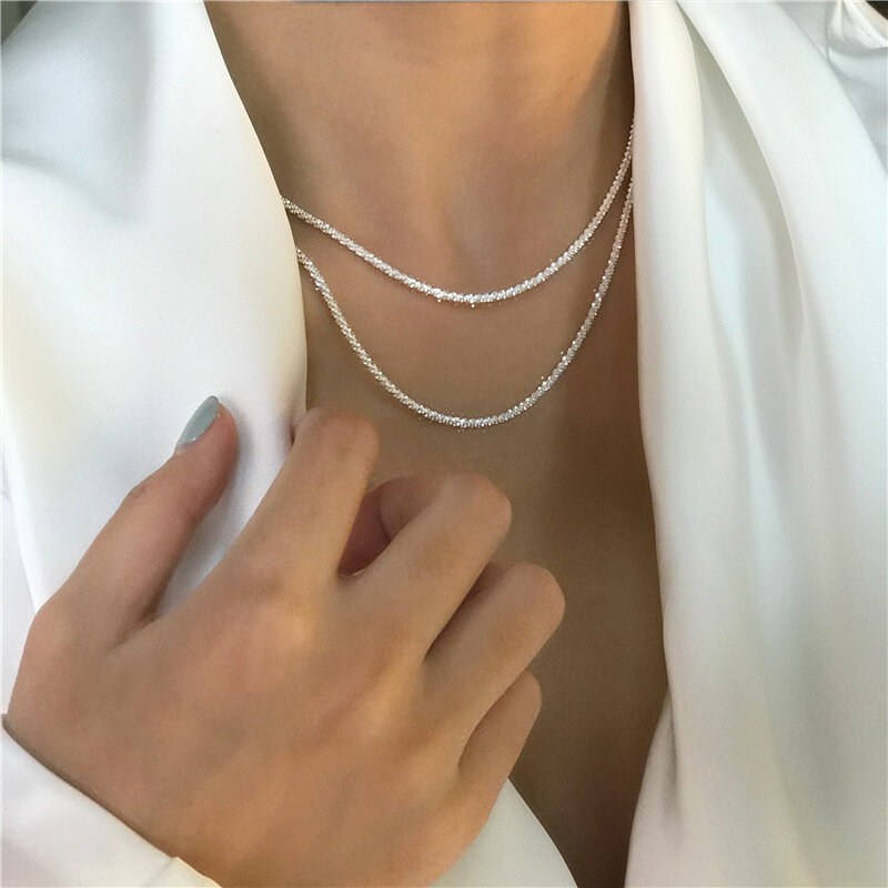 Popolare collana girocollo con catena a clavicola scintillante in argento Sterling 925 per regalo di compleanno per la festa nuziale di gioielli da donna