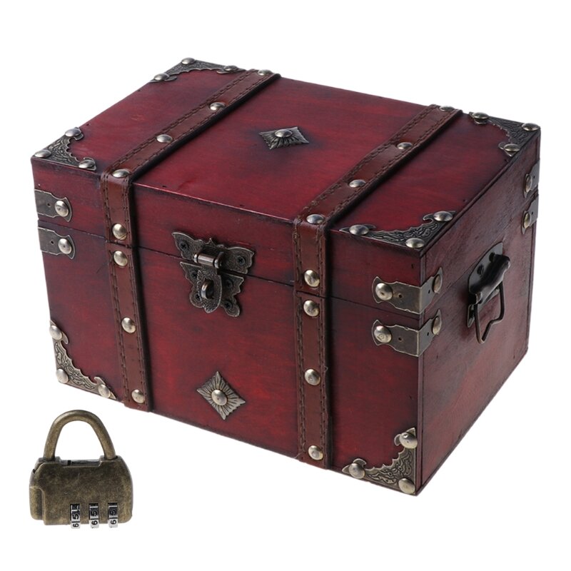 Cassa del tesoro retrò con serratura scatola di immagazzinaggio in legno Vintage Dropship di gioielli in stile antico