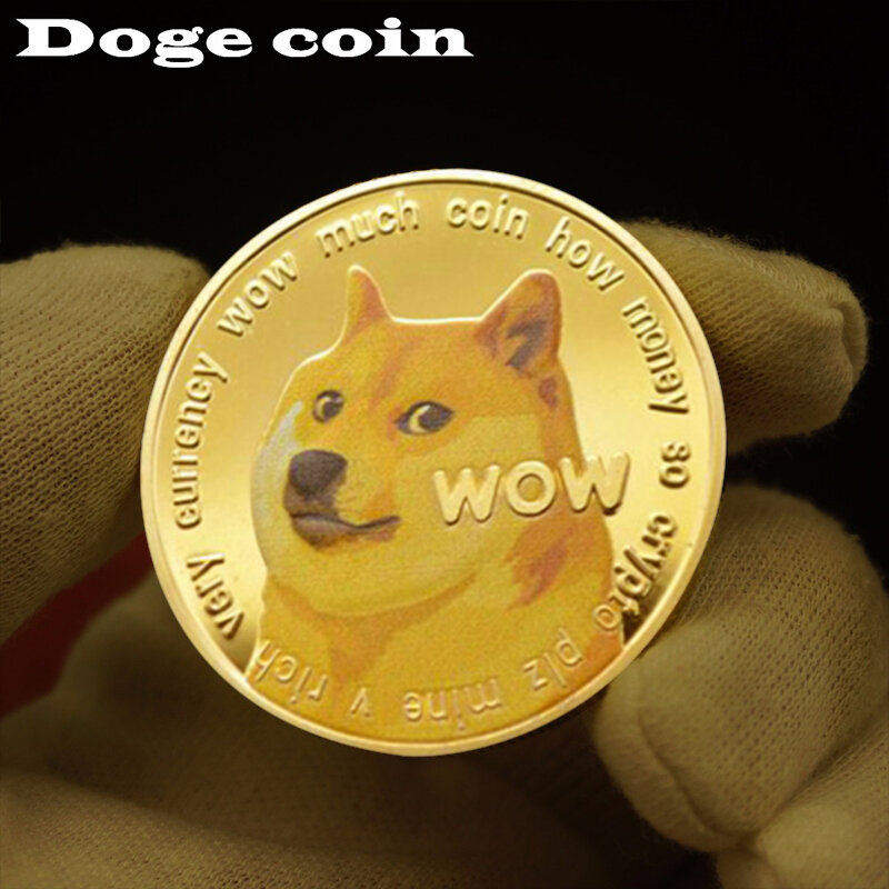 Beautiful WOW Gold Plated Dogecoin Commemorative Coins Cute Dog Pattern Dog Souvenir Coins Collection Gifts Home Decor