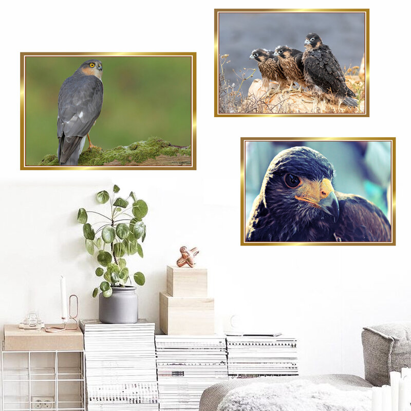 Pintura a óleo de animal olho para trás e três águia arte pintura em tela escritório sala de estar corredor decoração de casa mural