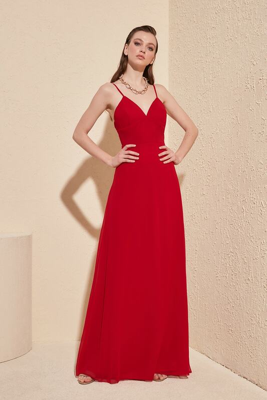 Красное вечернее платье с низким вырезом и платье для выпускного вечера TPRSS19FZ0392