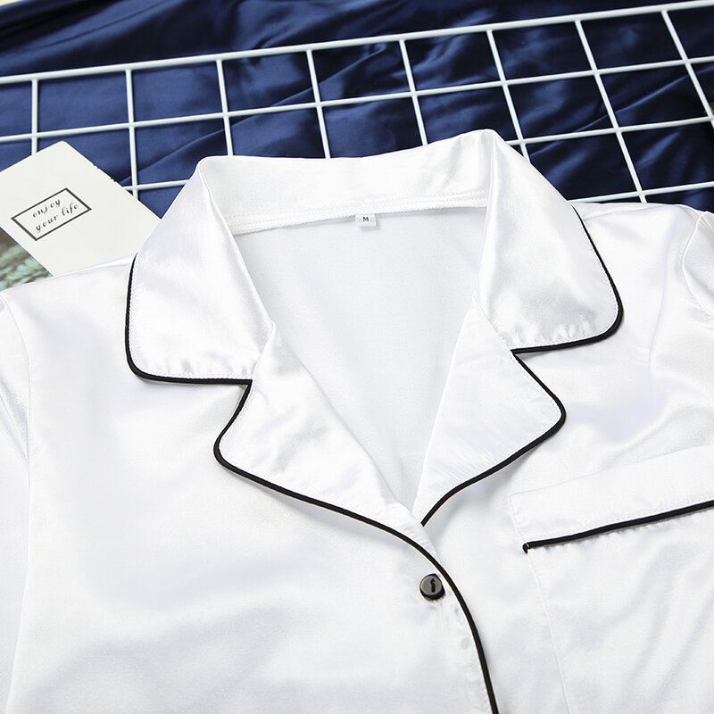 HiLoc-batas de manga larga para mujer, blusa larga con bolsillo, bata de satén, pijama Sexy para otoño e invierno, color blanco y negro, 2020