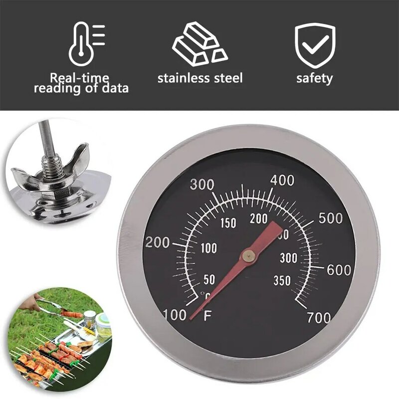 Биметаллический термометр из нержавеющей стали, для барбекю, коптильни, с двойным измерителем, 500 градусов, инструменты для приготовления п...