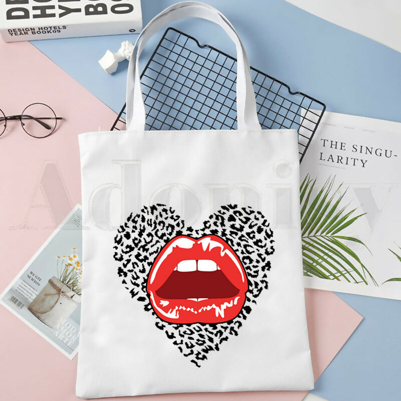 Sexy Leopard Lip Harajuku Fashion Graphic Kiss borse borse a tracolla Shopping Casual borsa da donna elegante borsa di tela