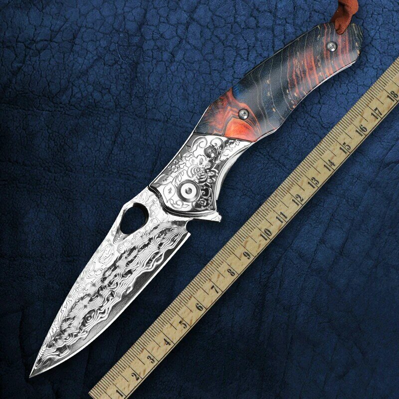 ALVELY high quality hand-forged Damascus steel folding knife stable wooden handle outdoor survival pocket EDC self-defense tools