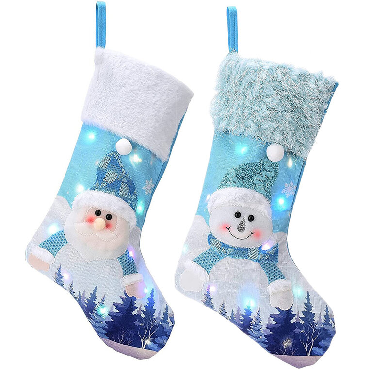 1 pacote brilho meia de natal 18 large large grandes meias de natal decorações com luz led natal presentes das crianças ornamento da árvore de natal