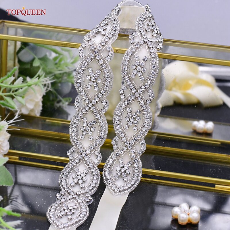 TOPQUEEN-cinturones de boda S353 para mujer, cinturones con diamantes de imitación para vestido de fiesta, aplicaciones de costura con cristales para fiesta, cinturones de joyería