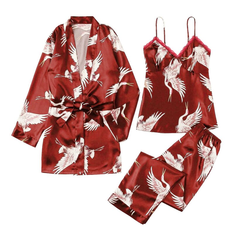 Pyjama en Satin de soie pour femmes, Lingerie Sexy, sous-vêtements, costume de nuit