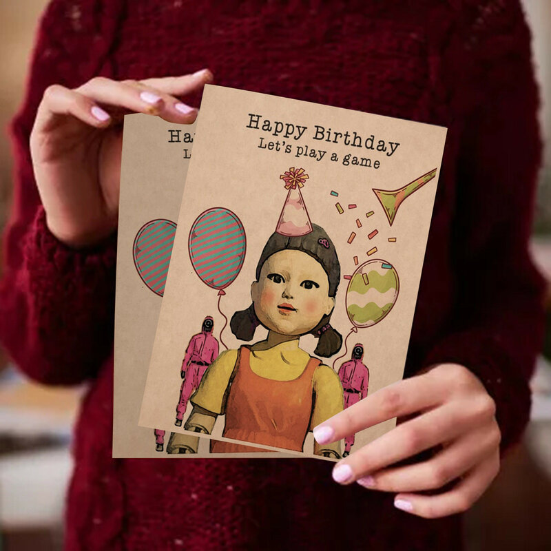 Kreative Glücklich Geburtstag Karte Tintenfisch Spiel Party Einladung Danke Gruß Geschenk Charakter Karte Tv Tintenfisch Spiel Film Serie Handwerk