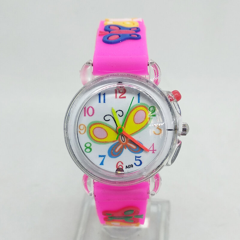 Relógio infantil com mostrador borboleta, relógio de pulso eletrônico com flash colorido para crianças, presente de aniversário para meninos