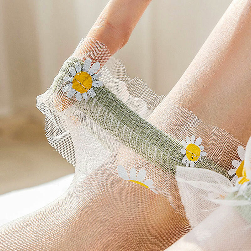 Kawaii Daisy Socks Lace Designer Harajuku Cute Lolita Calcetines Women's Funny Socks Nylon Ankle Skarpetki Ruffle Sockken
