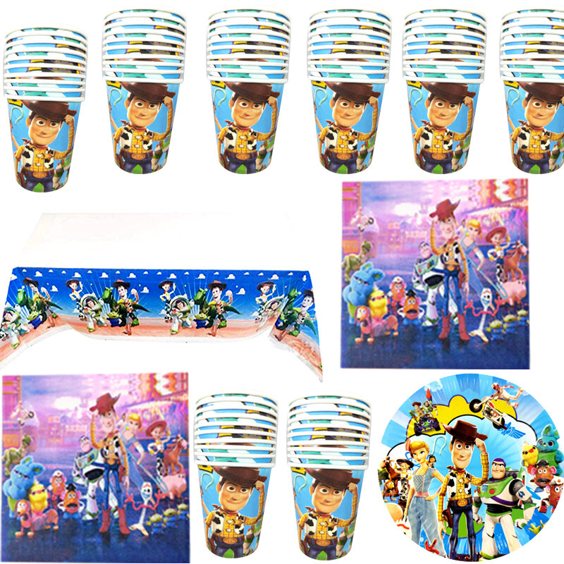 Mantel temático de Toy Story para fiesta de cumpleaños, cubierta de mesa, servilletas, platos de Baby Shower, tazas, recuerdos para niños, suministros de decoración, 61 unidades por lote