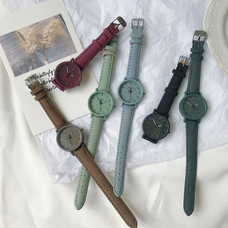 Retro vintage couro relógios femininos 2021 ulzzang marca de moda senhoras quartzo relógios pulso número simples relógio feminino w9834