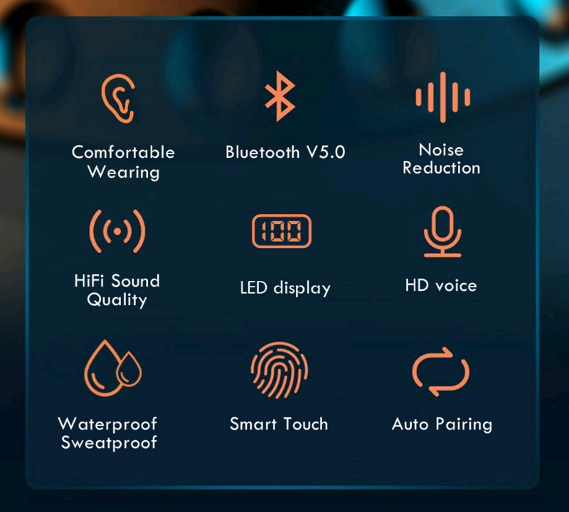 TWS Bluetooth 5.0หูฟัง2200MAh กล่องชาร์จหูฟังไร้สาย9D สเตอริโอกีฬาหูฟังกันน้ำพร้อมไมโครโฟน
