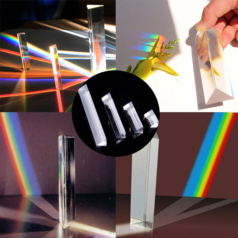 Prisma triangular de vidro óptico de 1 pces para ensinar a física do espectro de luz e o prisma da fotografia da foto