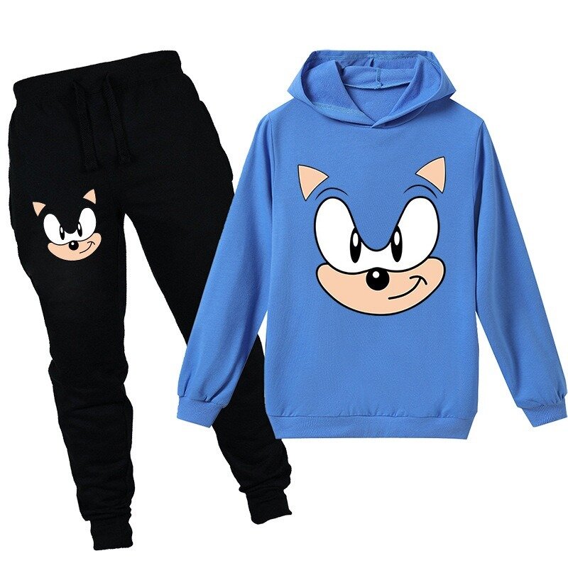 2020 new spring autumn cotton cartoon Sonic hedgehog children hooded long-sleeved sweatshirt fashion sports suit summer T-shirt