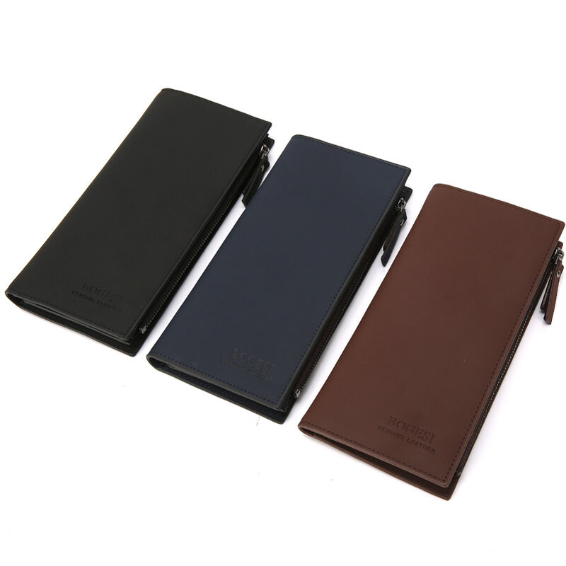 Fashion Men's Leather Long Wallet Business Large-Capacity Clutch Bag Bi-fold Zipper Coin Purse Card Holder Passport Cover Gift