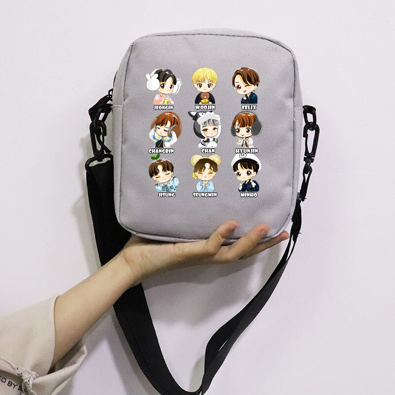 Kpop Stray Kids Chibi Cute Messenger Bag Mini Canvas Shoulder Bags Casual Street Zipper Purses Handbag Crossbodys