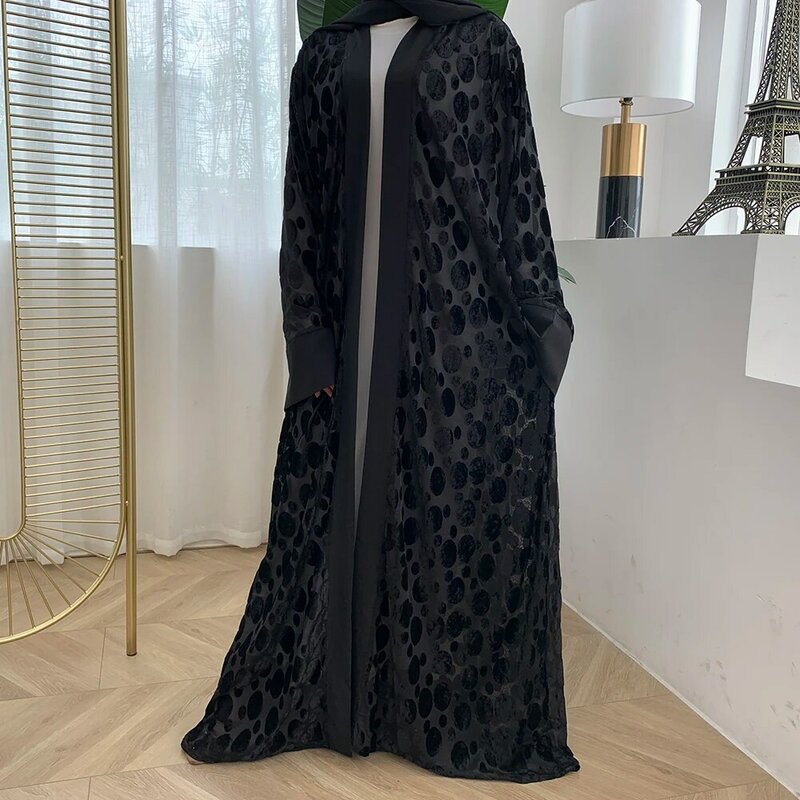 Schwarz Eid Mubarak Kaftan Dubai Abaya Truthahn Kimono Strickjacke Hijab Muslim Kleid Islamische Kleidung Abayas Für Frauen Robe Femme Ete