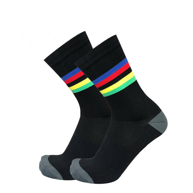 Велосипедные носки, цветные полосы, спортивные дышащие Компрессионные Мужские женские мужские велосипедные носки Calcetines Ciclismo