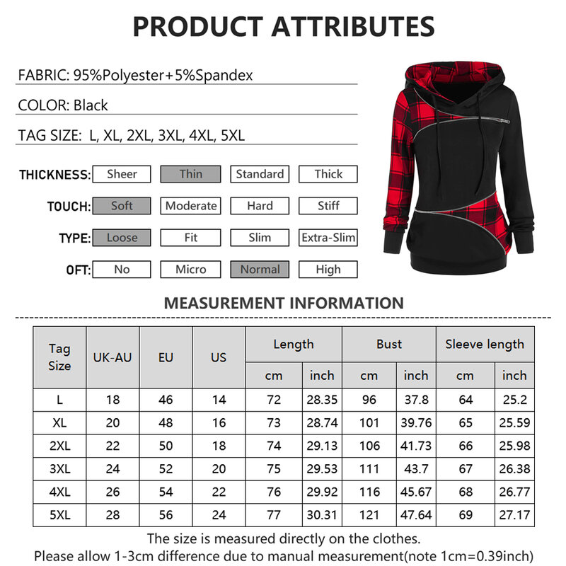 女性のカジュアルなチェック柄のフード付きスウェットシャツ,大きなサイズのパッチワークデザインの女性のカジュアルウェア