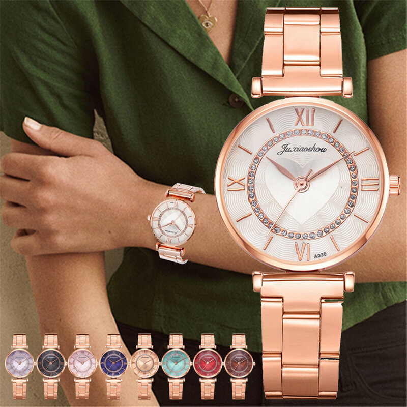 Sleek Minimalistische Mode Met Riem Hartvormige Diamant Rvs Dial Vrouwen Quartz Horloge Casual Gift Klok