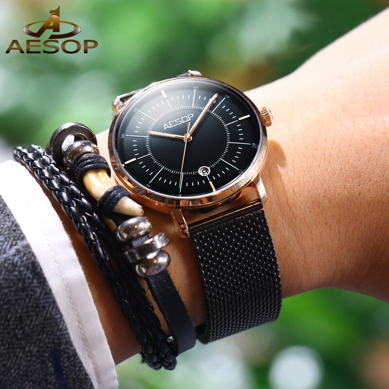 Aesop Brand Watch Business Automatic Mechanical Men Watch Fashion Waterproof Mesh Stainless Steel Luxury Watch Men Reloj Hombre
