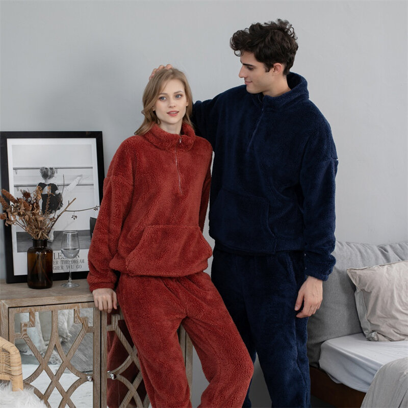 Conjunto de pijama de lana Coral para mujer, ropa de dormir de Cuello medio alto, gruesa y cálida, para el hogar, invierno, novedad