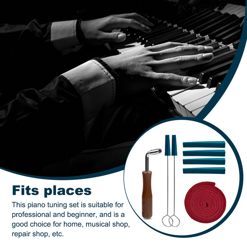 ピアノチューニングキットキーボードチューナーレンチハンマーディープロフェッショナルチューニングツール、人間工学に基づいたハンドルゴム引きセット