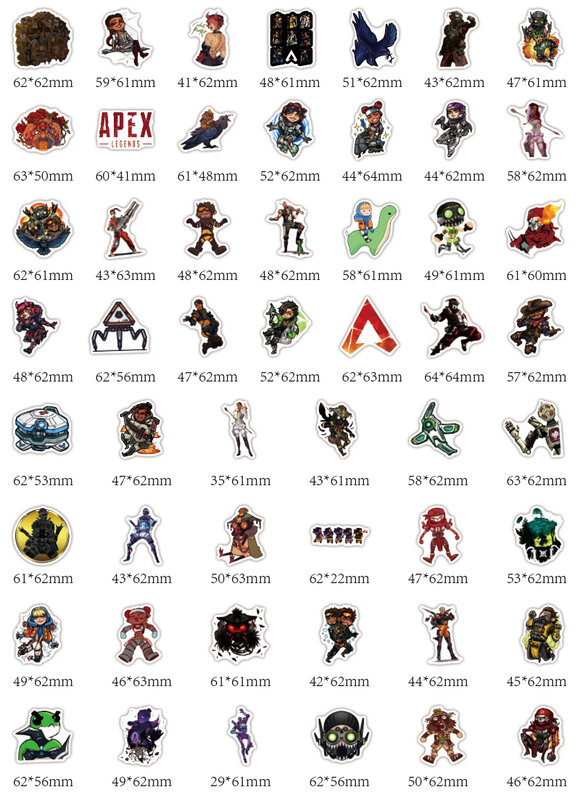 Apex Legends-pegatinas de dibujos animados para niños, adhesivos impermeables para equipaje, monopatín, ordenador portátil, guitarra, juego, pared, 50 piezas