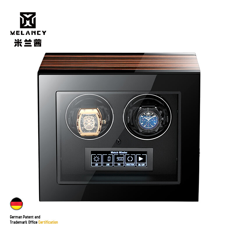 Wysokiej klasy pokrętło zegarka Box Auto 2 4 6 9 12 24 zegarki mechaniczne drewno Mabuchi Motor LCD ekran dotykowy szkło akcesoria przechowywanie