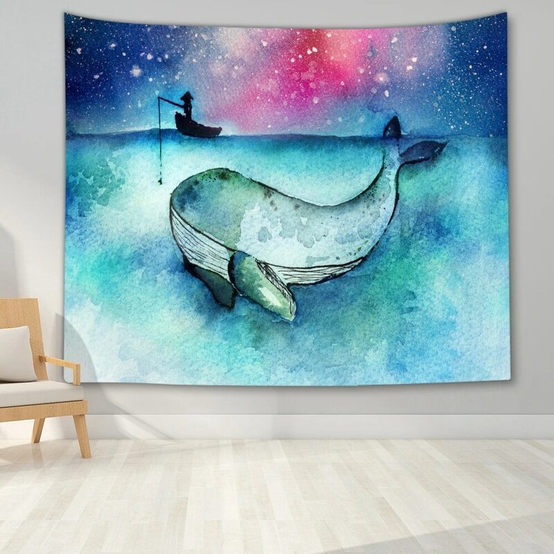 Tapisserie murale suspendue en 3D, animaux marins, dauphin, tortue de mer, tapisserie décorative, fenêtre, vue du salon