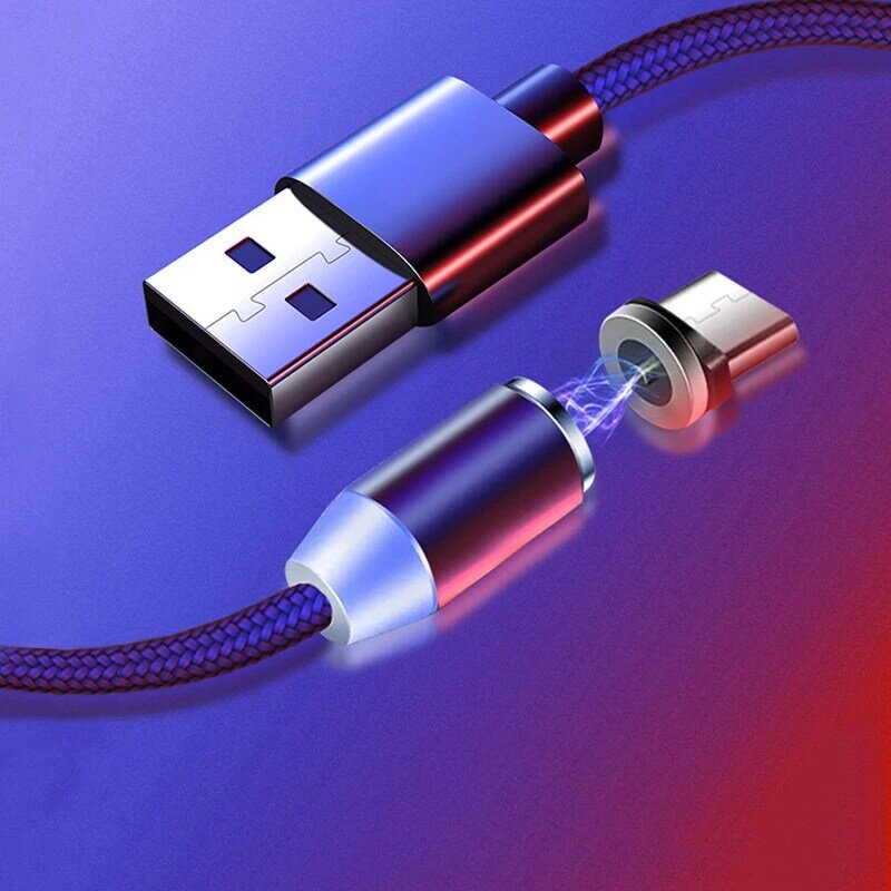 Cabo USB magnético de carregamento rápido, tipo C, cabo de dados para celular, fio micro USB para carregador, com ímã