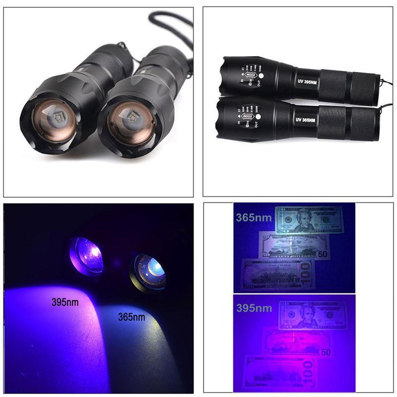 GM 3W LED 365nm 395nm luce UV Zoomable 18650 torcia UV Mini Linterna torcia UV Pet urina rilevatore di denaro scorpione caccia
