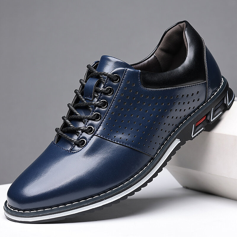 Туфли мужские кожаные дышащие, Повседневная Уличная обувь, брендовые, черные, большие размеры