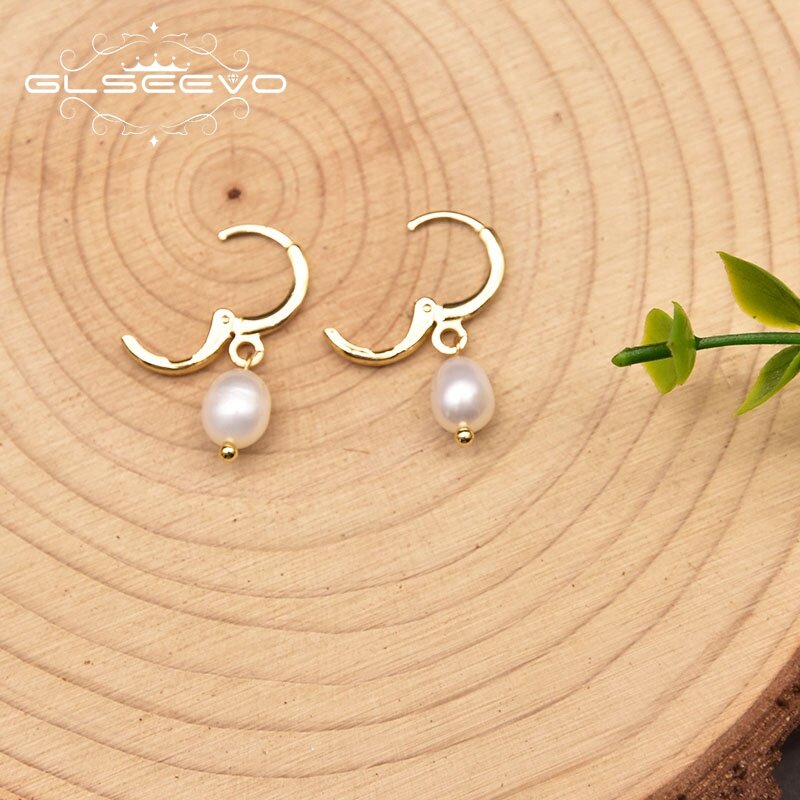 Glseevo Simple Natural Freshwater Pearl Pendant Earrings Woman Wedding Engagement Gift Fashion Simple Jewelry Accessories GE1046