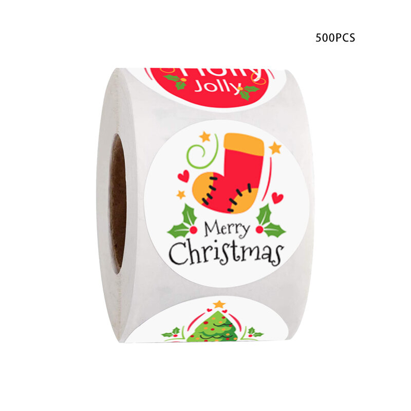 1 rolo/500 pçs redondo natal adesivo saco de doces adesivo frasco etiqueta cozimento recipiente de alimentos caixa saco etiqueta do presente