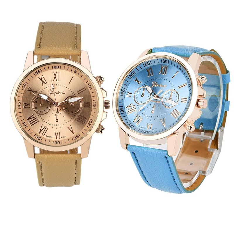 Neue frauen Genf Römischen Ziffern Faux Leder Analog Quarz Uhr Frauen Damen Uhren Mode Luxus Marke Armbanduhr