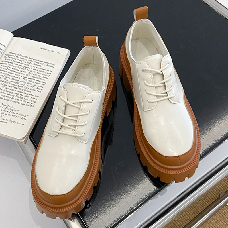 Zapatos Oxford de estilo británico para mujer, zapatos planos de cuero para oficina, suela gruesa, plataforma, moda de otoño, 2021
