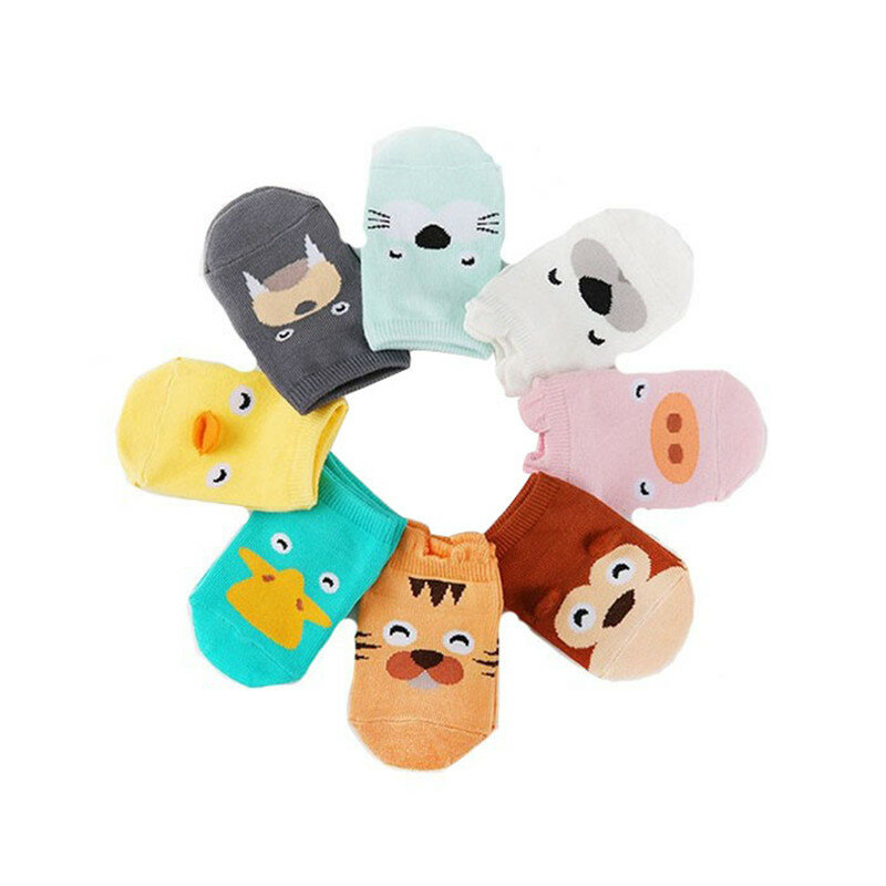 Calcetines de algodón con dibujos animados para niños y niñas de 0 a 2 años, medias antideslizantes de animales para recién nacidos