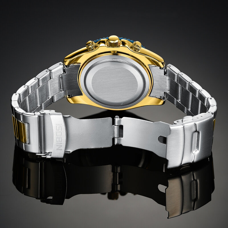 Nibosi esporte casual cronógrafo relógios masculinos banda de aço inoxidável relógio de pulso grande dial relógio de quartzo luminoso relogio masculino