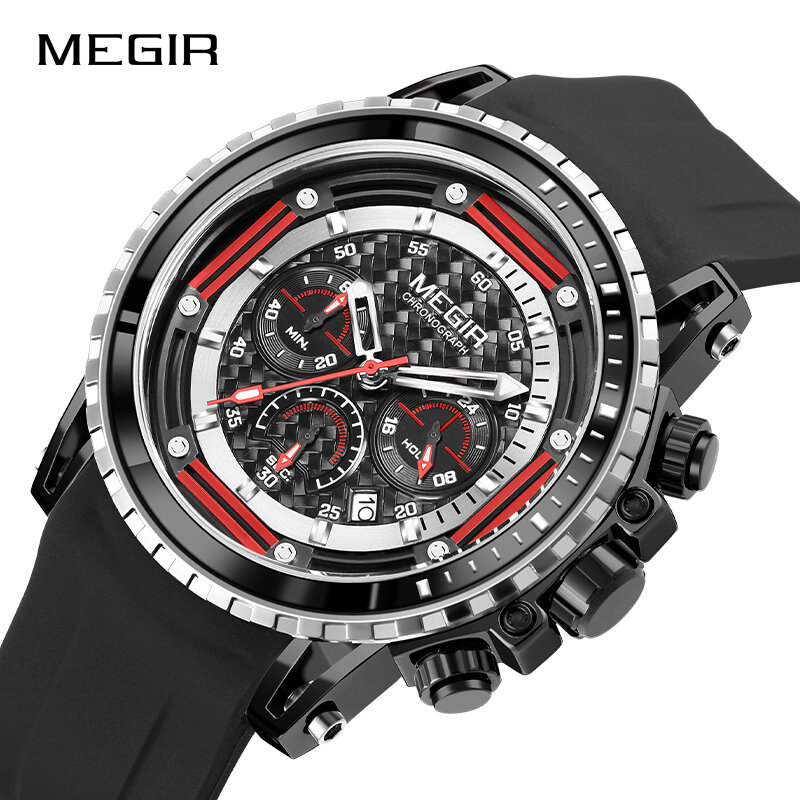 Часы MEGIR мужские с большим циферблатом, креативные водонепроницаемые армейские спортивные брендовые роскошные черные в стиле милитари, с хронографом и датой, 2021