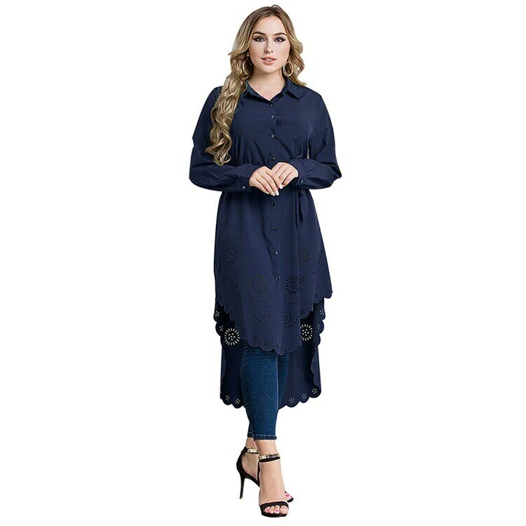 2020 최신 패션 이슬람 의류 튜닉 탑스 디자인 여성용 단추 윈드 브레이커 긴 소매 이슬람 abaya 드레스