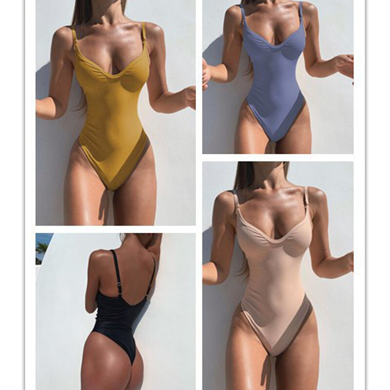 Uma peça bkini mulher empurrar para cima terno sólido rendas até beachwear bikini cortar banho monokini 2021 verão