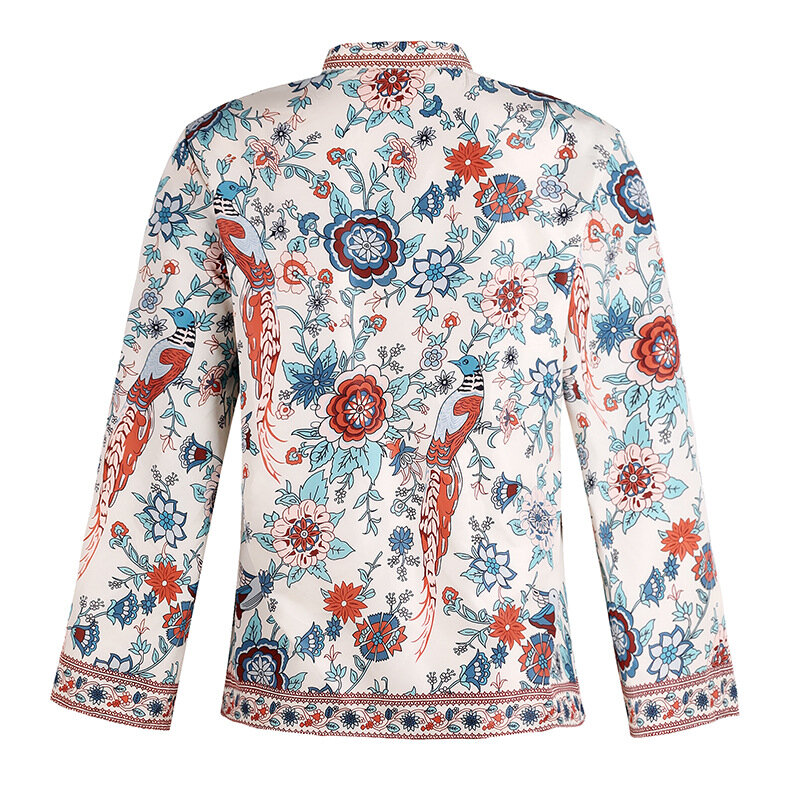 여성 블라우스 긴 소매 봄 가을 여성 의류 패션 꽃 공작 프린트 패턴, 플러스 사이즈 셔츠