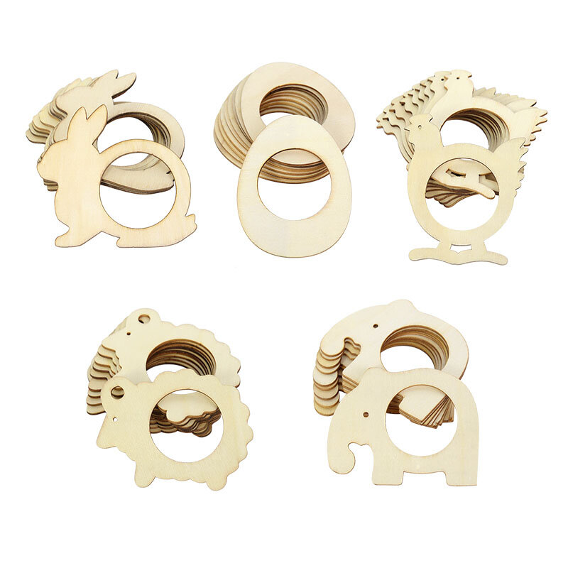 10pcs/set Laser Cut Wood Napkin Rings Holders Happy Easter Rabbit/Eggs Table Decoration Wedding Birthday Party Supplies