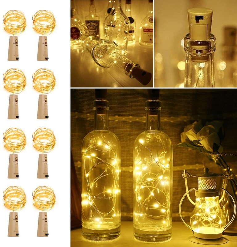 Lampu Botol Anggur dengan Gabus 2M 20 LED Tembaga Bertenaga Baterai Garland Pesta Pernikahan Natal Halloween Bar Dekorasi