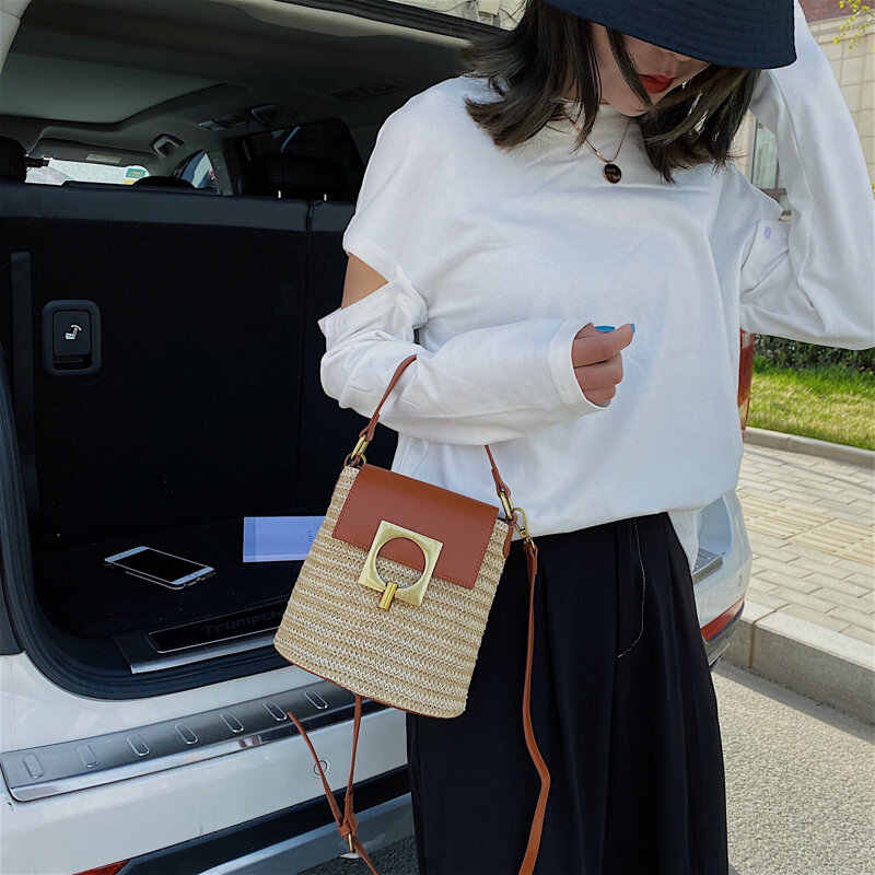 Женская соломенная сумка-мешок DikizFly, летняя плетеная Сумка-мешок, модные сумки через плечо, женская сумка-тоут, пляжная сумка для женщин, 2020