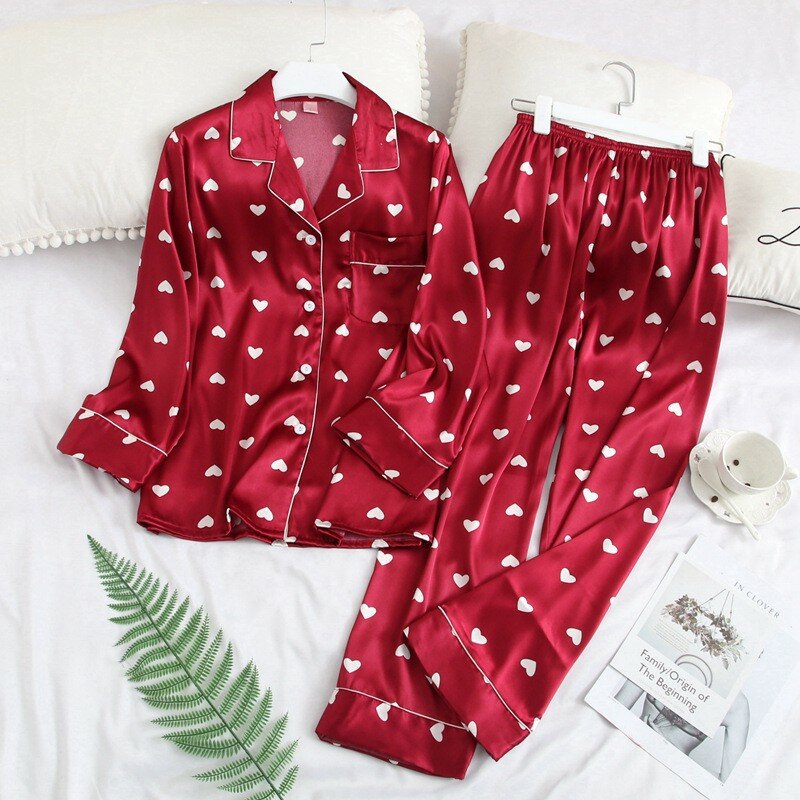 Conjunto de pijama con estampado para mujer, ropa de dormir suave, bata de boda, informal y Sexy, color burdeos, 2 unidades